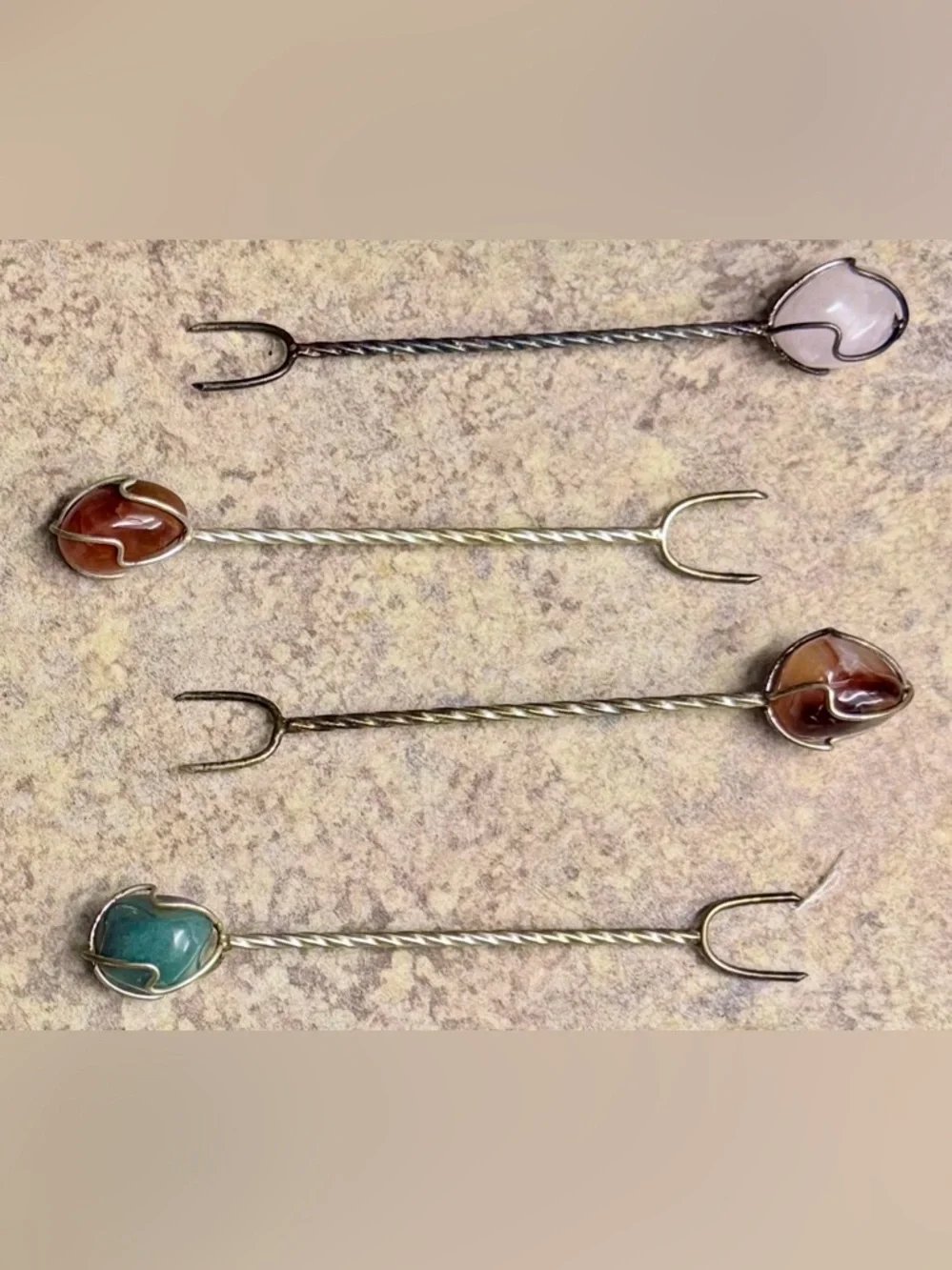 16 vintage silver and gemstone cocktail forks
